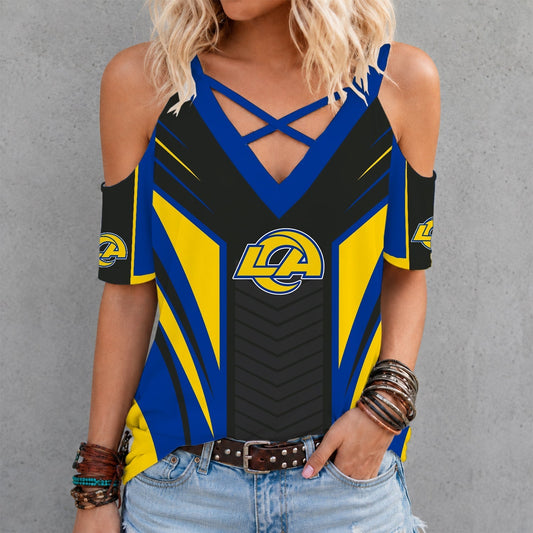 [TOUCHDOWN DEAL] NEW CUSTOMIZED NFL22 LAR LOS ANGELES RAMS CRISS CROSS V-NECK TOP