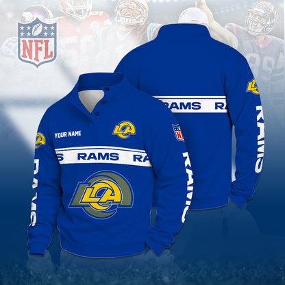 [TOUCHDOWN DEAL] NEW CUSTOMIZED NFL22 LAR THE RAMS QUARTER-BUTTON STAND-COLLAR SWEATSHIRT