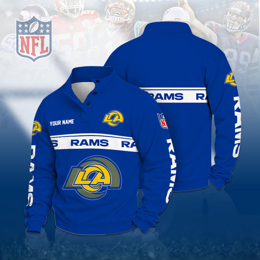 [TOUCHDOWN DEAL] NEW CUSTOMIZED NFL22 LAR THE RAMS QUARTER-BUTTON STAND-COLLAR SWEATSHIRT