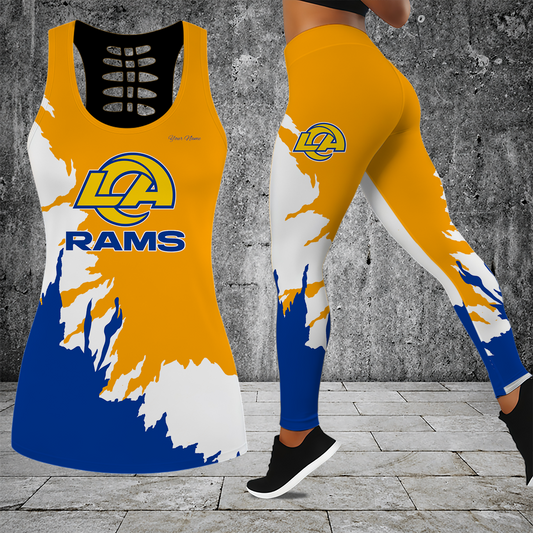 [TOUCHDOWN DEAL] NEW CUSTOMIZED NFL22 LAR LOS ANGELES RAMS HOLLOW TANK TOP & LEGGINGS SET