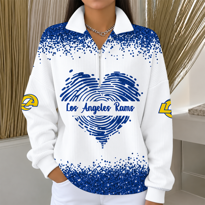 [TOUCHDOWN DEAL] NEW CUSTOMIZED NFL22 LAR THE RAMS QUARTER ZIP RIBBED SWEATER