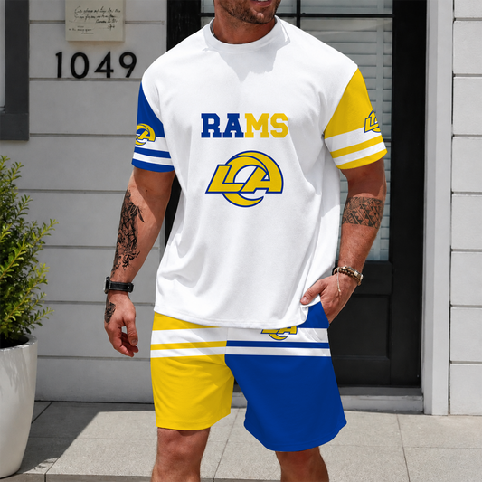 [TOUCHDOWN DEAL] NEWCUSTOMIZED NFL22 LAR LOS ANGELES RAMS UNISEX T-SHIRT & SHORTS SET
