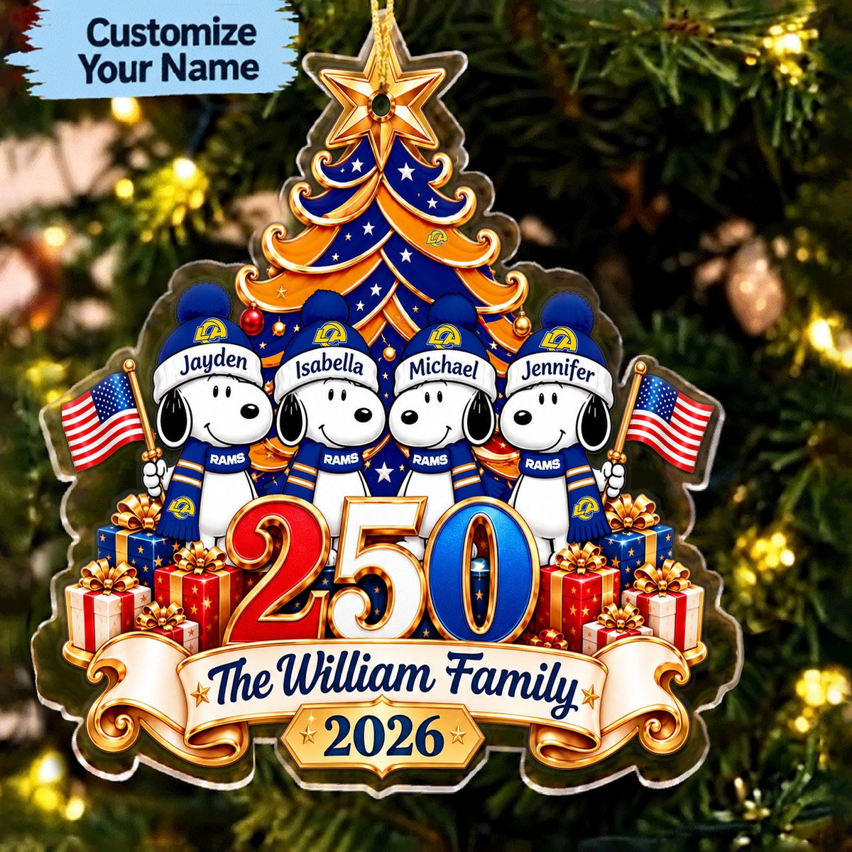 [TOUCHDOWN DEAL] NEW CUSTOMIZED NFL22 LAR LOS ANGELES RAMS CHRISTMAS ACRYLIC ORNAMENT