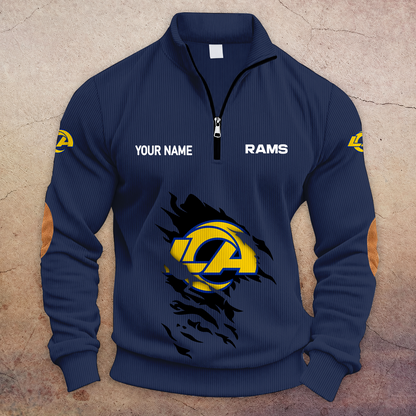 [TOUCHDOWN DEAL] NEW CUSTOMIZED NFL22 LAR LOS ANGELES RAMS MULTICOLOR STRIPED QUATER ZIP SWEATSHIRT