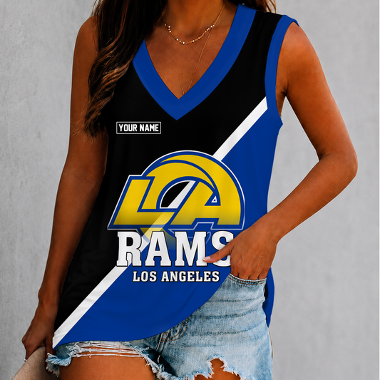 [TOUCHDOWN DEAL] NEW CUSTOMIZED NFL22 LAR LOS ANGELES RAMS WOMEN'S V-NECK TANK TOP