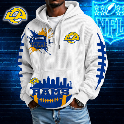 [TOUCHDOWN DEAL] NEW CUSTOMIZED NFL22 LAR LOS ANGELES RAMS WAFFLE FULL ZIP HOODIE