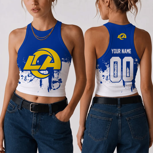 [TOUCHDOWN DEAL] NEW CUSTOMIZED NFL22 LAR THE RAMS WOMEN'S CROP TOP