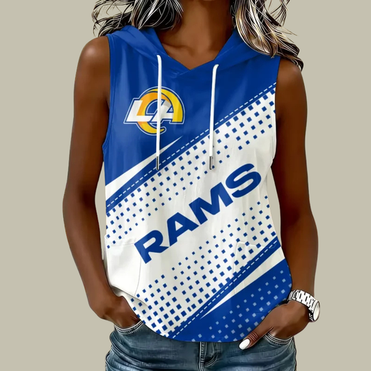 [TOUCHDOWN DEAL] NEW CUSTOMIZED NFL22 LAR LOS ANGELES RAMS WOMEN'S SLEEVELESS HOODED POCKET TANK TOP