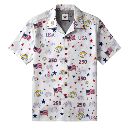[TOUCHDOWN DEAL] NEW CUSTOMIZED NFL22 LAR LOS ANGELES RAMS PATRIOTIC 250 USA HAWAIIAN SHIRT