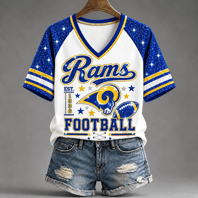 [TOUCHDOWN DEAL] NEW CUSTOMIZED NFL22 LAR THE RAMS BUC-EE'S V-NECK FEMALE SHIRT