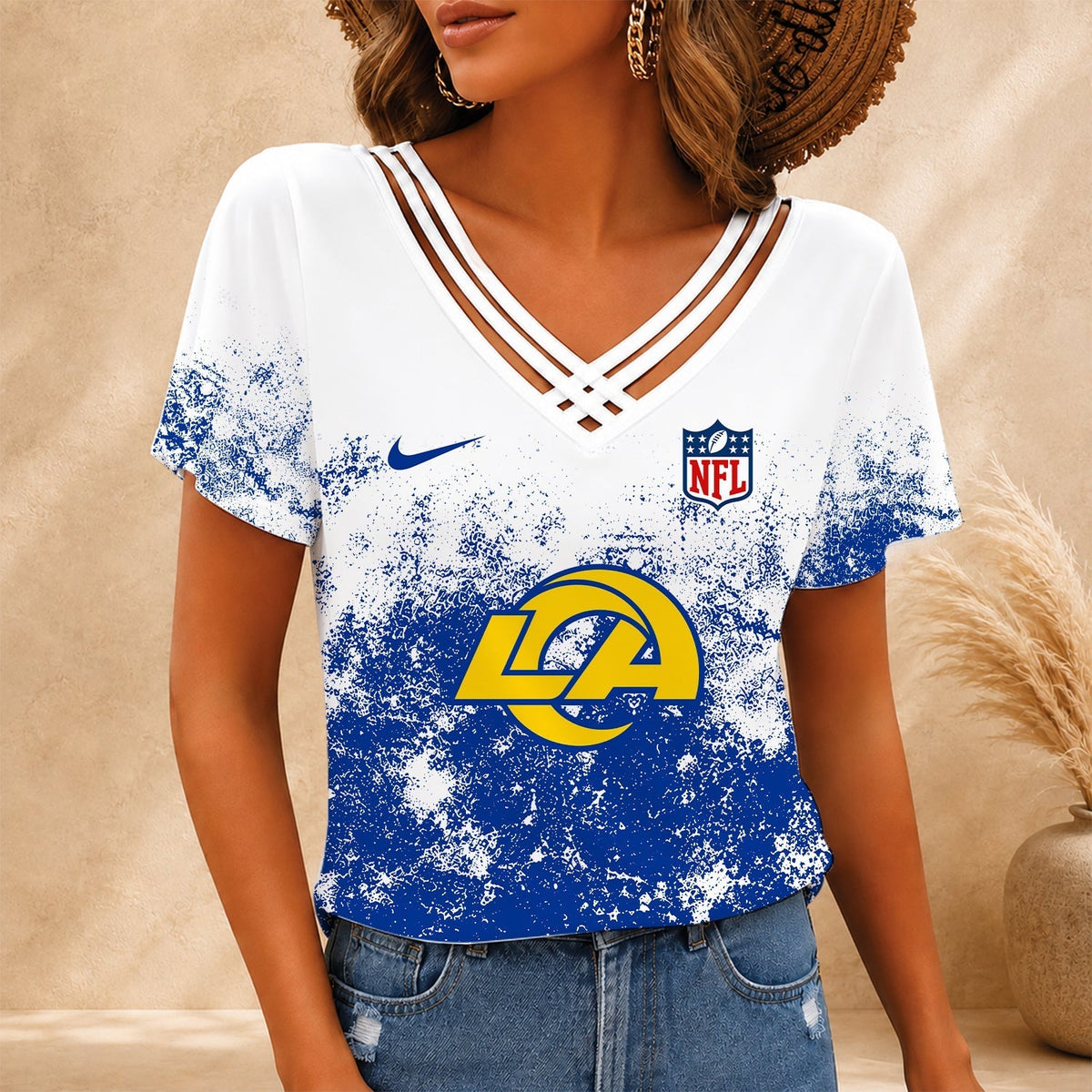 [TOUCHDOWN DEAL] NEW CUSTOMIZED NFL22 LAR LOS ANGELES RAMS V-NECK SHIRT