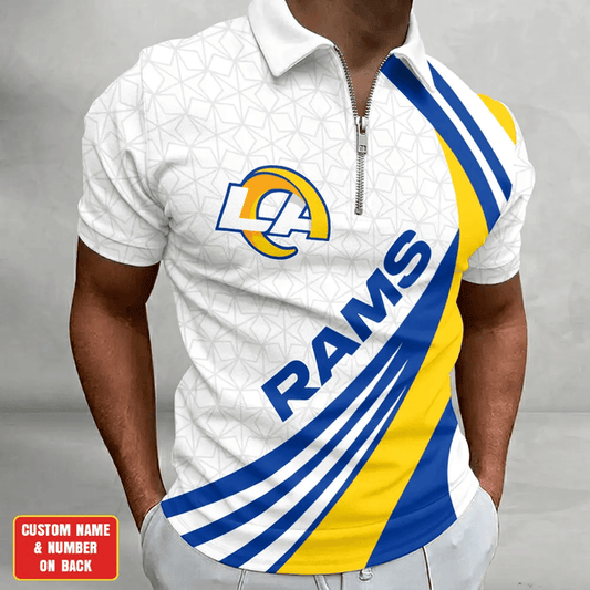 [TOUCHDOWN DEAL] NEW CUSTOMIZED NFL22 LAR LOS ANGELES RAMS ZIP POLO SHIRT