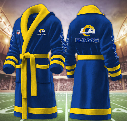 [TOUCHDOWN DEAL] NEW CUSTOMIZED NFL22 LAR LOS ANGELES RAMS MULTICOLOR FLEECE BATHROBE