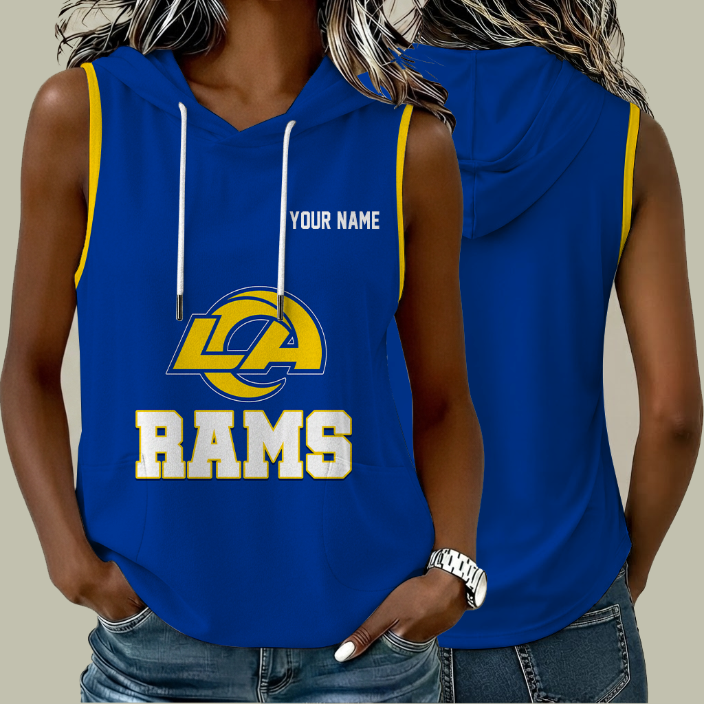 [TOUCHDOWN DEAL] NEW CUSTOMIZED NFL22 LAR LOS ANGELES RAMS WOMEN'S SLEEVELESS HOODED POCKET TANK TOP