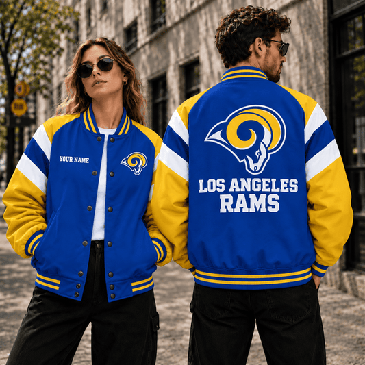 [TOUCHDOWN DEAL] NEW CUSTOMIZED NFL22 LAR LOS ANGELES RAMS SATIN VARSITY & BASEBALL JACKET