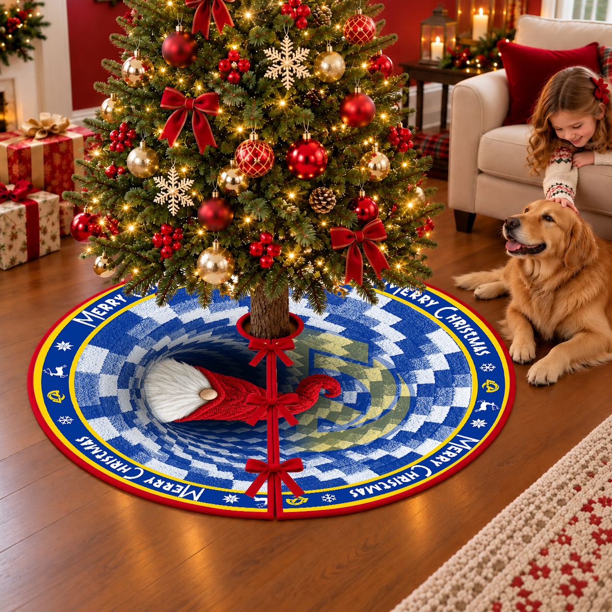 [TOUCHDOWN DEAL] NEW CUSTOMIZED NFL22 LAR THE RAMS CHRISTMAS TREE SKIRT
