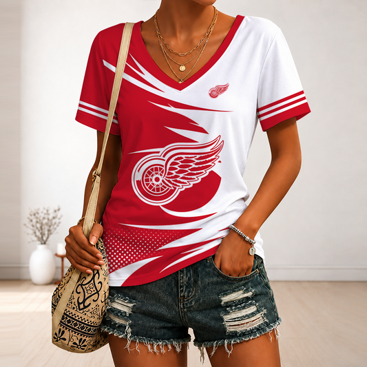 [PUCK DROP DEAL] NEW CUSTOMIZED NHL22 DRW DETROIT RED WINGS V-NECK FEMALE SHIRT