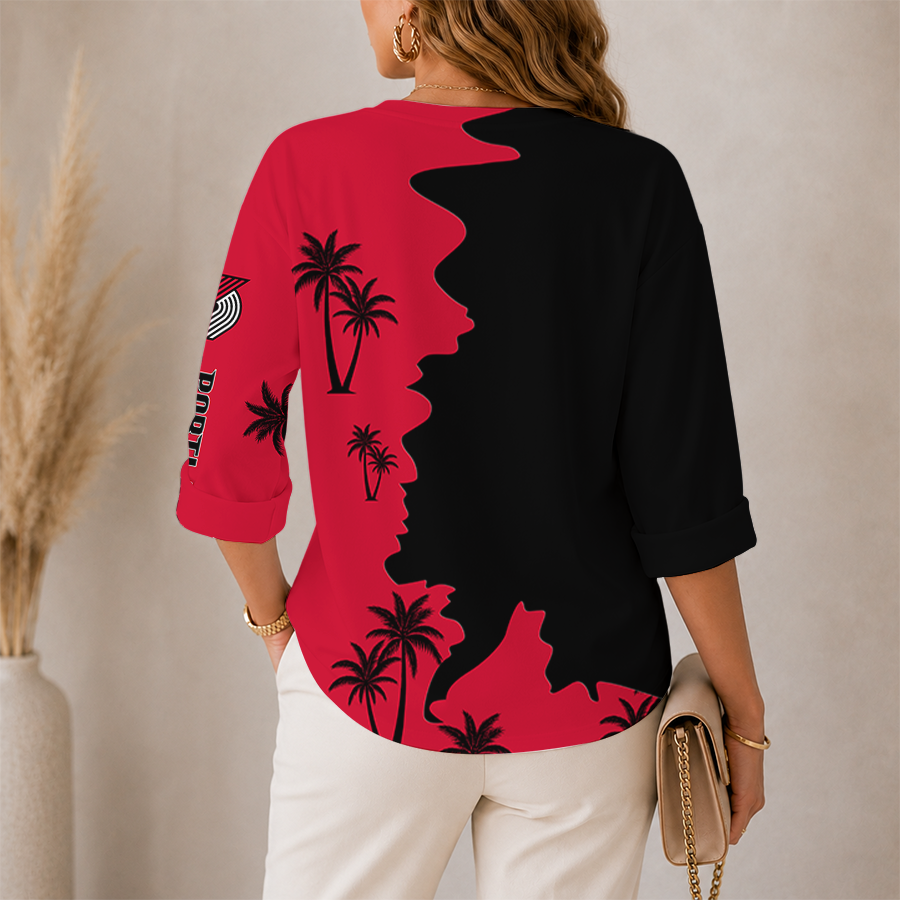 [HOT DEAL] NEW CUSTOMIZED NBA22 PTB PORTLAND TRAIL BLAZERS WOMEN'S V-NECK LONG SLEEVE SHIRT