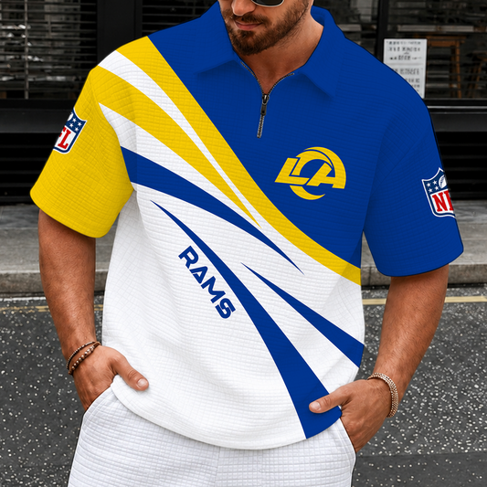 [TOUCHDOWN DEAL] NEW CUSTOMIZED NFL22 LAR LOS ANGELES RAMS QUARTER-ZIP POLO SHIRT