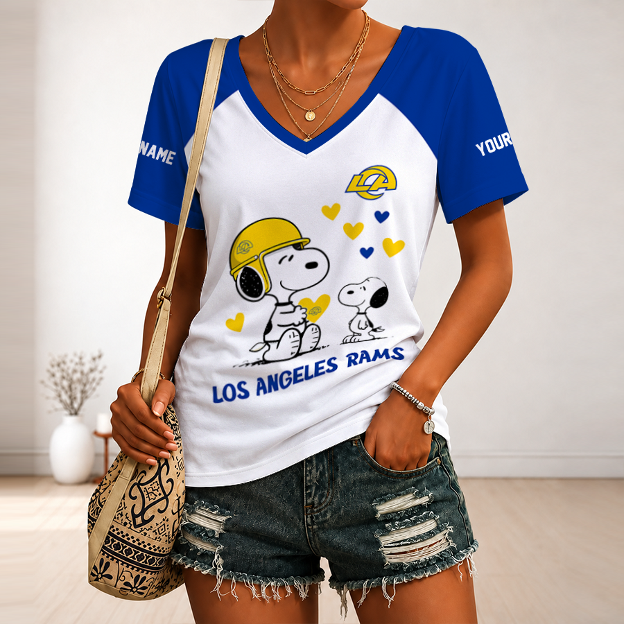 [TOUCHDOWN DEAL] NEW CUSTOMIZED NFL22 LAR LOS ANGELES RAMS V-NECK FEMALE SHIRT