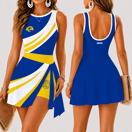 [TOUCHDOWN DEAL] NEW CUSTOMIZED NFL22 LAR LOS ANGELES RAMS WOMEN'S SUMMER SKORT DRESS