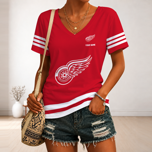 [PUCK DROP DEAL] NEW CUSTOMIZED NHL22 DRW DETROIT RED WINGS V-NECK FEMALE SHIRT