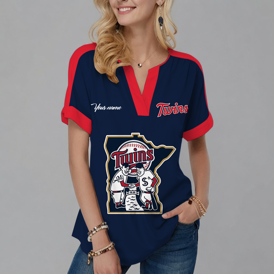 [HOMERUN DEAL] NEW CUSTOMIZED MLB22 MTS MINNESOTA TWINS V-NECK FEMALE SHIRT