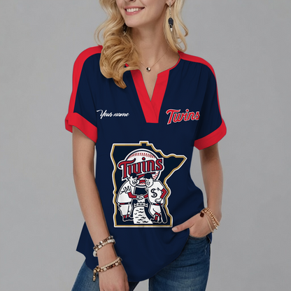 [HOMERUN DEAL] NEW CUSTOMIZED MLB22 MTS MINNESOTA TWINS V-NECK FEMALE SHIRT