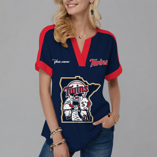 [HOMERUN DEAL] NEW CUSTOMIZED MLB22 MTS MINNESOTA TWINS V-NECK FEMALE SHIRT