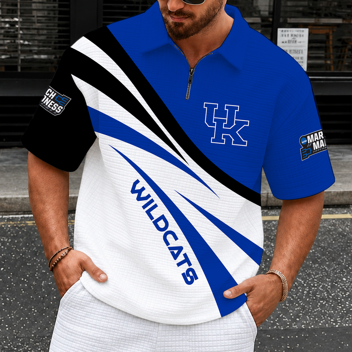 [SLAM DUNK DEAL] NEW CUSTOMIZED NCAA MAM22 KEW KENTUCKY WILDCATS QUARTER-ZIP POLO SHIRT