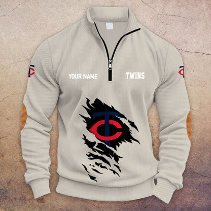 [HOMERUN DEAL] NEW CUSTOMIZED MLB22 MTS MINNESOTA TWINS MULTICOLOR STRIPED QUATER ZIP SWEATSHIRT