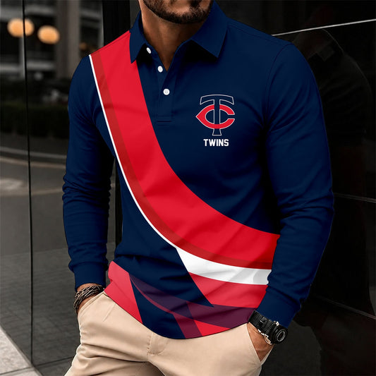 [HOMERUN DEAL] NEW CUSTOMIZED MLB22 MTS MINNESOTA TWINS MEN'S LONG SLEEVE POLO