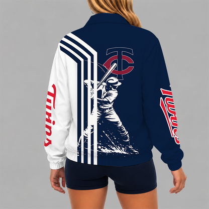 [HOMERUN DEAL] NEW CUSTOMIZED MLB22 MTS MINNESOTA TWINS V-NECK ZIPPER SWEATSHIRT JACKET