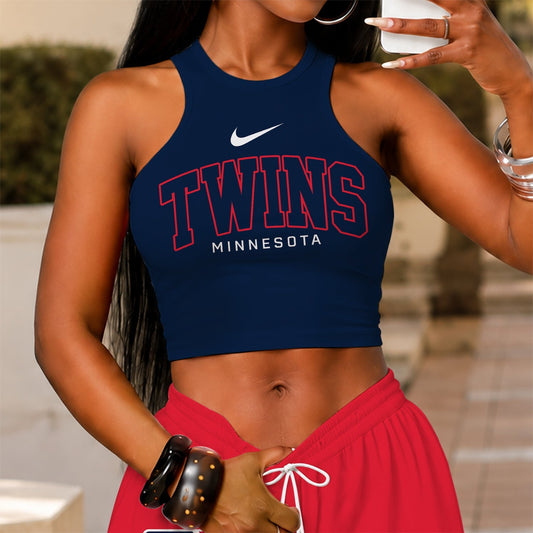 [HOMERUN DEAL] NEW CUSTOMIZED MLB22 MTS MINNESOTA TWINS WOMEN'S CROP TOP & LONGPANTS SET
