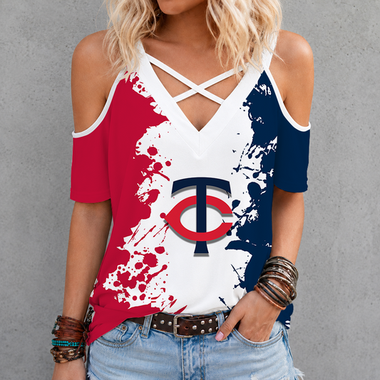 [HOMERUN DEAL] NEW CUSTOMIZED MLB22 MTS MINNESOTA TWINS CRISS CROSS V-NECK TOP