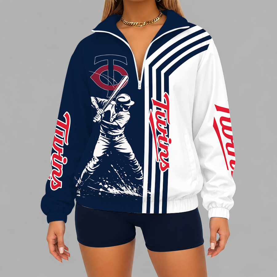 [HOMERUN DEAL] NEW CUSTOMIZED MLB22 MTS MINNESOTA TWINS V-NECK ZIPPER SWEATSHIRT JACKET