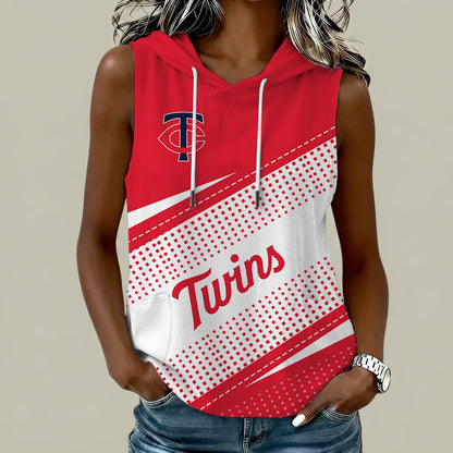 [HOMERUN DEAL] NEW CUSTOMIZED MLB22 MTS MINNESOTA TWINS WOMEN'S SLEEVELESS HOODED POCKET TANK TOP