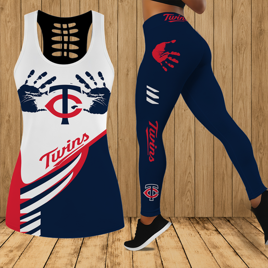 [HOMERUN DEAL] NEW CUSTOMIZED MLB22 MTS MINNESOTA TWINS HOLLOW TANK TOP & LEGGINGS SET