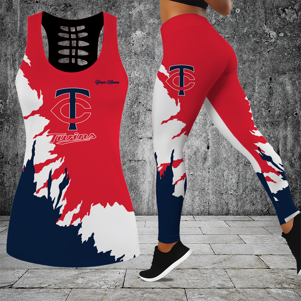 [HOMERUN DEAL] NEW CUSTOMIZED MLB22 MTS MINNESOTA TWINS HOLLOW TANK TOP & LEGGINGS SET