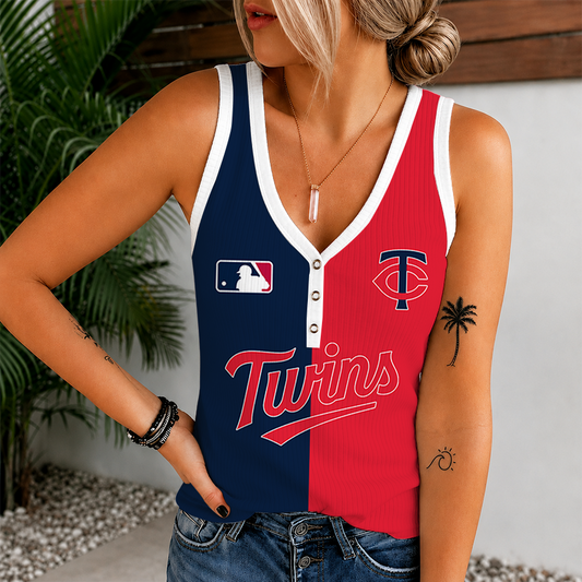 [HOMERUN DEAL] NEW CUSTOMIZED MLB22 MTS MINNESOTA TWINS WOMEN'S V-NECK TANK TOP