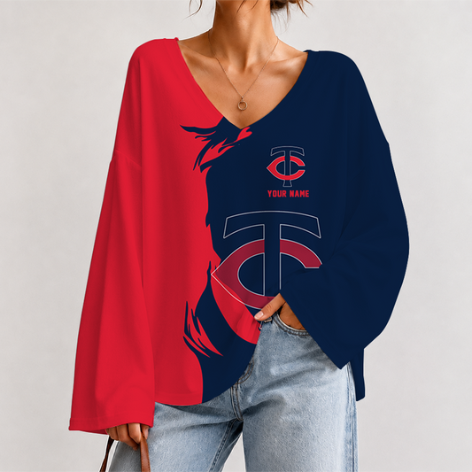 [HOMERUN DEAL] NEW CUSTOMIZED MLB22 MTS MINNESOTA TWINS V-NECK LONG SLEEVED CROP TOP