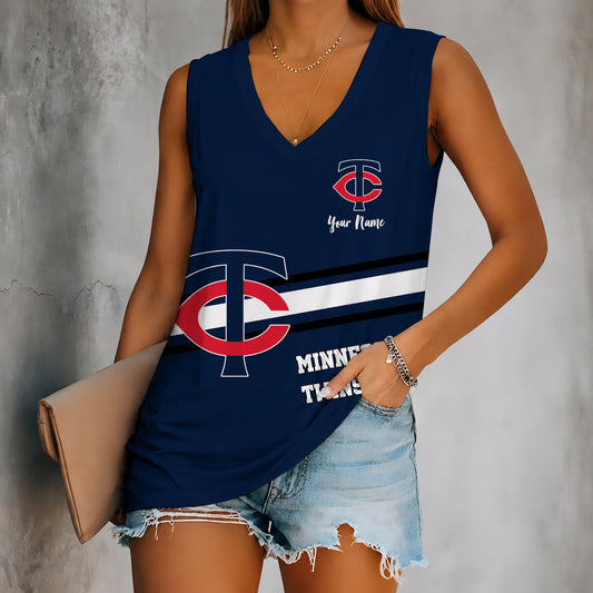[HOMERUN DEAL] NEW CUSTOMIZED MLB22 MTS MINNESOTA TWINS WOMEN'S V-NECK TANK TOP