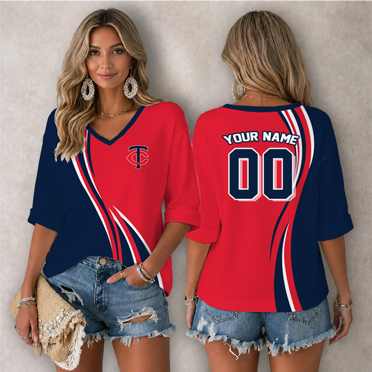 [HOMERUN DEAL] NEW CUSTOMIZED MLB22 MTS MINNESOTA TWINS WOMEN'S HEART V-NECK LONG SLEEVE SHIRT