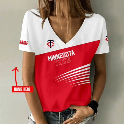 [HOMERUN DEAL] NEW CUSTOMIZED MLB22 MTS MINNESOTA TWINS V-NECK FEMALE SHIRT