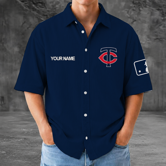 [HOMERUN DEAL] NEW CUSTOMIZED MLB22 MTS MINNESOTA TWINS SEERSUCKER BUTTON SHIRT