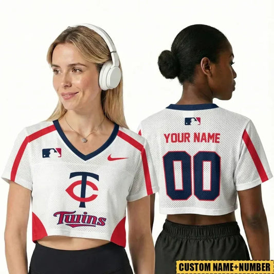 [HOMERUN DEAL] NEW CUSTOMIZED MLB22 MTS MINNESOTA TWINS V-NECK JERSEY CROP TOP