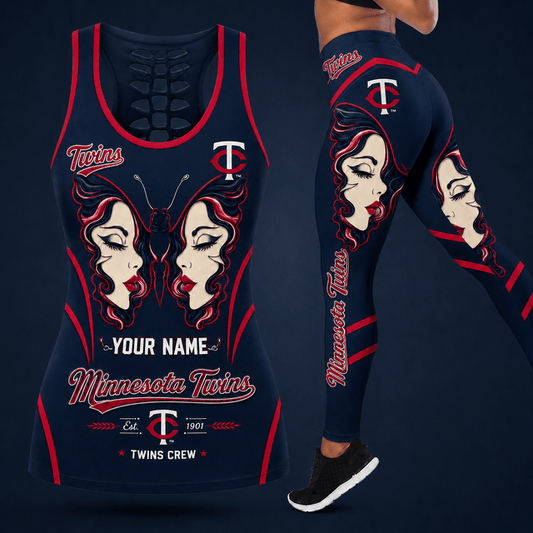 [HOMERUN DEAL] NEW CUSTOMIZED MLB22 MTS MINNESOTA TWINS HOLLOW TANK TOP & LEGGINGS SET