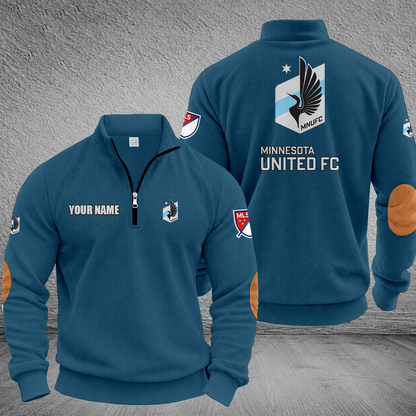 [GOAL DEAL] NEW CUSTOMIZED MLS22 MUF MINNESOTA UNITED FC MULTICOLOR STRIPED QUATER ZIP SWEATSHIRT