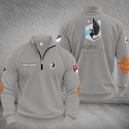 [GOAL DEAL] NEW CUSTOMIZED MLS22 MUF MINNESOTA UNITED FC MULTICOLOR STRIPED QUATER ZIP SWEATSHIRT