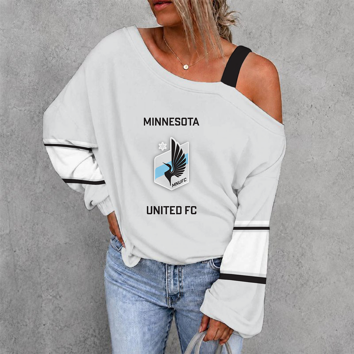 [GOAL DEAL] NEW CUSTOMIZED MLS22 MUF MINNESOTA UNITED FC WOMEN'S OFF-SHOULDER LONG SLEEVE SHIRT